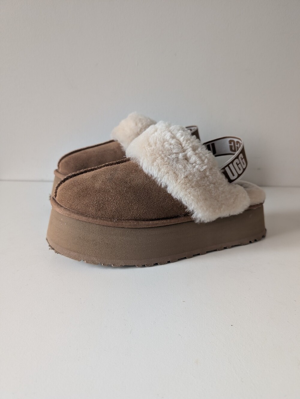 Ugg Suede Platform Slip On With Heel Strap Fur Slippers Women's 11